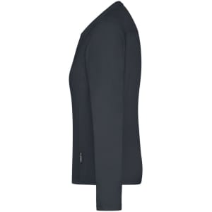 A dark navy long-sleeve T-shirt with a fitted silhouette, featuring a branding logo on the side.
