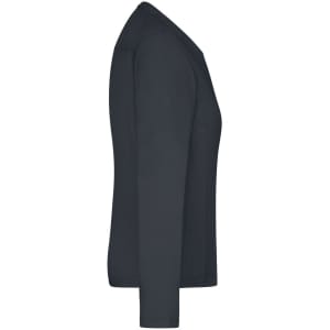 A long-sleeve work t-shirt in navy blue with a simple design and a logo on it.