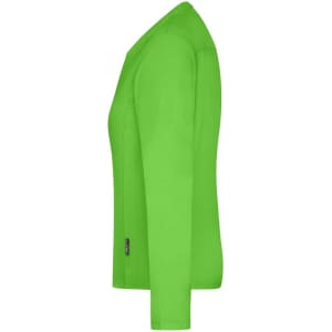 A vibrant green long-sleeve T-shirt with a logo, designed for ladies' workwear.