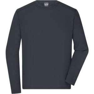 A long-sleeve men's workwear t-shirt in dark grey, featuring a logo on the chest area.