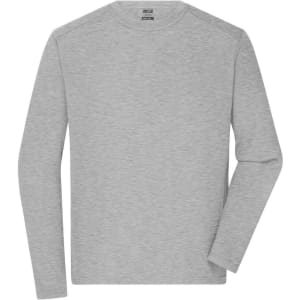A grey long-sleeve t-shirt designed for men, featuring a logo on the chest. Suitable for workwear.