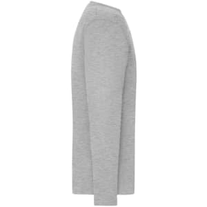 A grey long-sleeve t-shirt with a simple design, featuring a logo on the front.