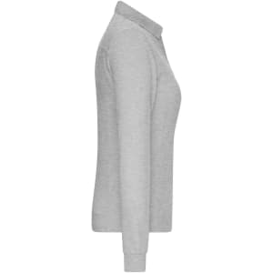 A grey L-S polo shirt for ladies, featuring a collar and long sleeves, with a logo on the front.