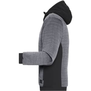 A padded hybrid jacket in grey and black, featuring a hood and long sleeves with fitted cuffs.