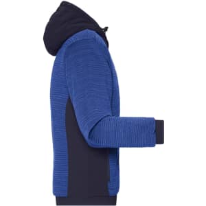 A padded hybrid jacket in blue with a navy hood, featuring a fitted design and long sleeves.