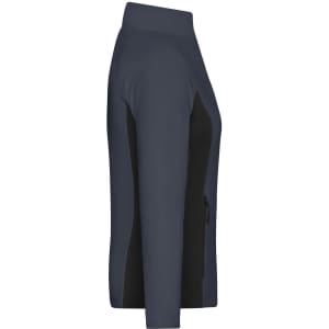 A ladies' stretch fleece jacket in navy and black, featuring a high collar and side pockets. It has a logo on it.