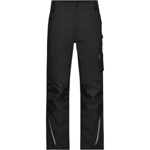 Black winter workwear pants featuring cargo pockets and reflective detailing. The pants include a logo on the waistband.