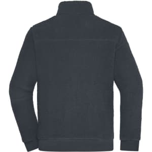 A dark polar fleece Sherpa jacket with a high collar and long sleeves, featuring a textured outer surface.