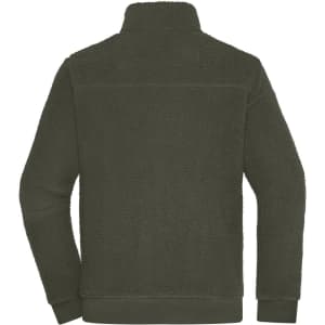 A polar fleece jacket in a dark green colour, featuring a high collar and a simple back design.