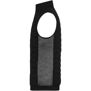 A black and grey men's padded hybrid vest featuring a sleeveless design and textured fabric.