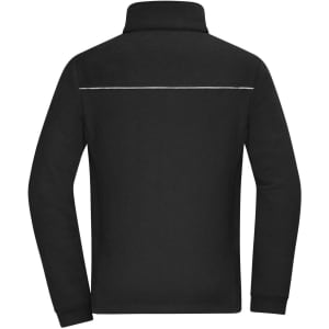 A black fleece jacket with a corduroy look, featuring a high collar and a reflective strip on the back.