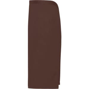 A brown apron short with a sleek design, featuring a side split and a subtle branding logo.