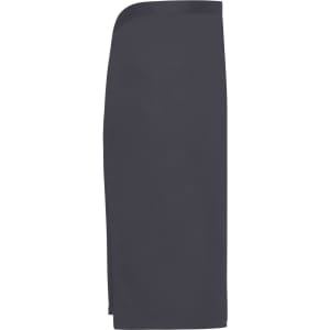 A dark grey apron with a sleek, minimalist design, featuring a logo on the fabric.