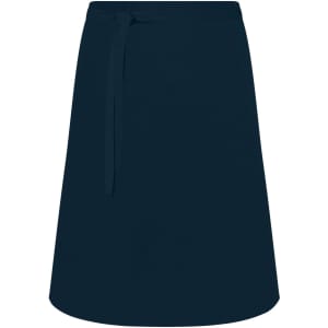 A navy apron with a tie belt, designed for workwear purposes, featuring a simple and utilitarian design.