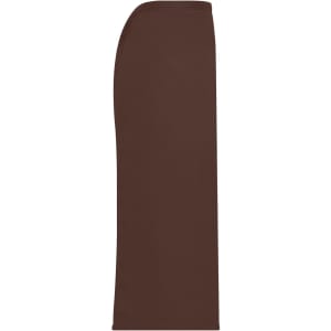 A long brown apron featuring a simple design. The apron has no visible text and includes a branding logo.