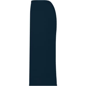 A dark navy apron with a smooth, streamlined design, featuring a logo at the top.