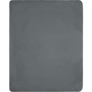A grey fleece blanket with a textured edge, featuring a simple design and no visible branding.