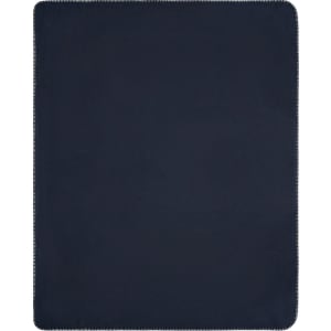 A dark navy fleece blanket with a smooth texture and stitched edges. It features a simple, solid colour design.