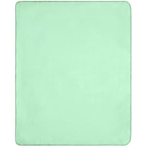 A mint green fleece blanket with a smooth texture, featuring a subtle edge trim and no visible patterns.