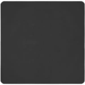 A dark grey picnic blanket with a smooth surface and rounded corners, featuring a logo on one side.