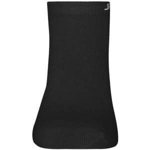 A pair of black sneaker socks with a logo on the side, featuring a classic ribbed design.