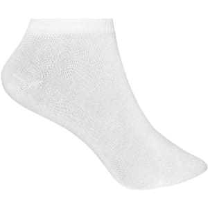 A pair of white ankle socks, designed for comfort and functionality, with a simple design and no visible branding.