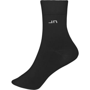 A black sports sock featuring a logo on the side.