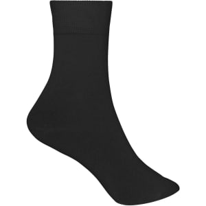 A pair of black sports socks with a ribbed cuff and smooth finish. Features branding.