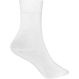 White sports socks featuring a simple design, with a comfortable ankle length and a branding logo.