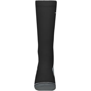 A pair of black compression socks featuring a grey detailing and a logo.