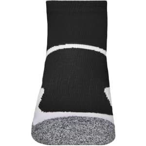 Sport socks in black with white accents and a grey toe, featuring a logo on the side.