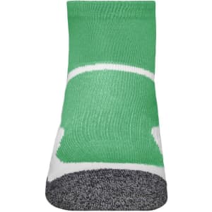 A pair of short sports socks in vibrant green with a grey heel. Features a logo on the side.