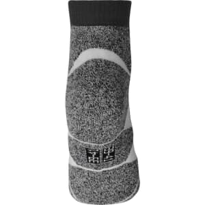 Sport sneaker socks in a grey and white design, featuring a logo and a cushioned sole for comfort.