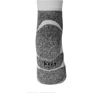 Sport sneaker socks in a grey and white design, featuring a logo on the side.