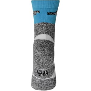 Sport socks in grey and blue, featuring a logo on the cuff and a textured design for comfort.