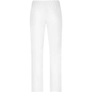 White ladies' comfort pants with an elastic waistband, designed for casual wear. The product features a branding logo.