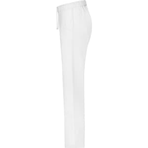 White men's comfort pants featuring an elastic waistband and drawstring, with side pockets and a simple design.