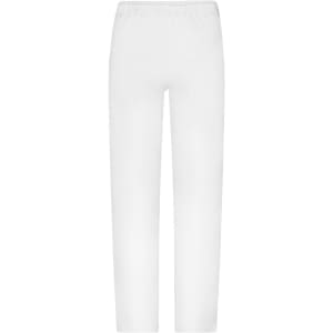 White men's comfort pants with an elastic waistband, featuring a simple design and a logo.