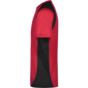 A men's T-shirt in red with black side panels. The design features short sleeves and a classic fit.