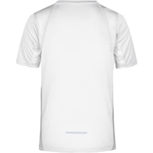 A men's running t-shirt in fluo yellow and black, featuring a logo and a lightweight design.