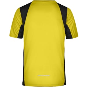Men's running T-shirt in fluorescent yellow with black detailing, featuring a logo on the design.