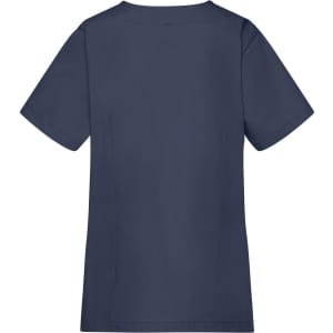 A navy blue ladies' tunic with short sleeves and a simple design. The back view is displayed, featuring a plain surface.