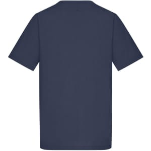 A navy blue tunic with short sleeves and a simple design, featuring a logo.