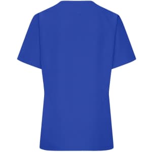 A blue ladies' stretch casack in a uniform tunic style. The back view features short sleeves and a simple design.