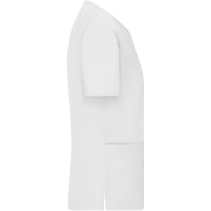 A white ladies' stretch casack featuring short sleeves and pockets, designed as a uniform tunic.