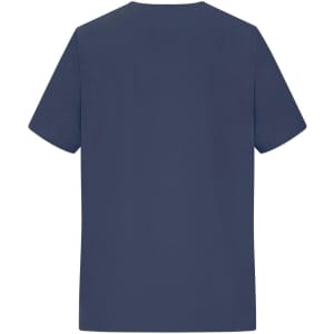 A navy blue men's stretch casack with short sleeves and a plain design, featuring a logo on the back.