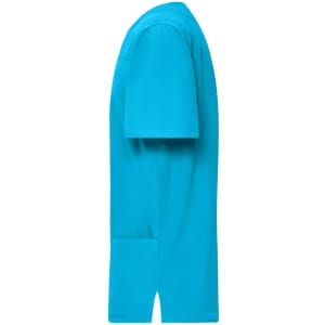 A turquoise men's stretch casack with short sleeves and a pocket detail on the side.