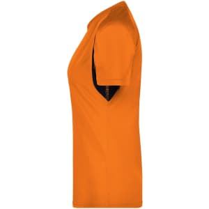 A T-shirt in fluorescent yellow and black, featuring a fitted design and short sleeves, with a logo.