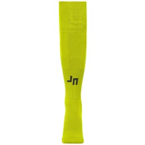 Bright yellow sports socks featuring a logo, designed for team use in athletic activities.
