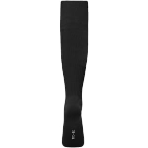 Black sports socks featuring a ribbed design and a logo, ideal for team uniforms or sports activities.
